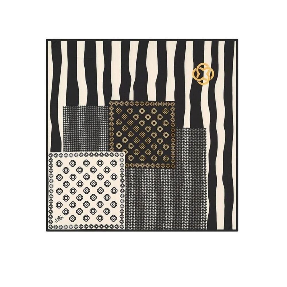 Black and white with gold scarf with silky feel